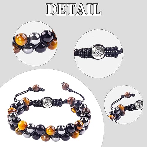 ONE: Premium Triple Protection Bracelet, 8mm Bead Bracelet Handmade with Tiger Eye Black Obsidian and Magnetic Hematite, Natural Healing Crystals Bracelet for Protection and Balance, Bring Luck And Prosperity