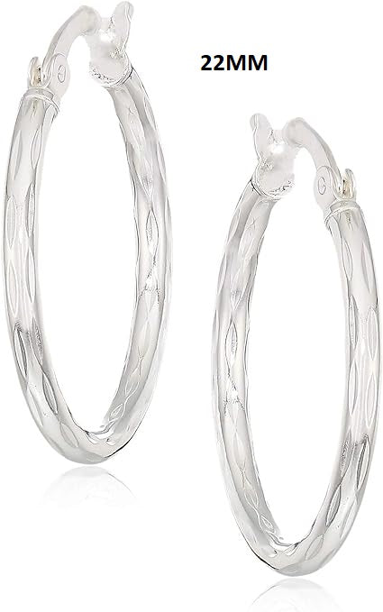 ONE: 925 Sterling Silver 22mm Hoop Earrings 14K Gold Plated Jewelry CZ