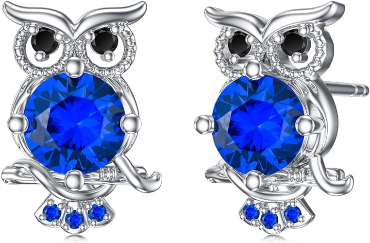 ONE PAIR:  Hoop Earrings Genuine 925 Sterling Silver OWL STUD