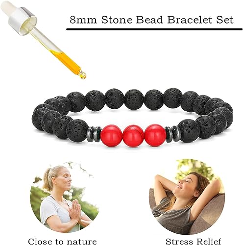 THREE: 3 HANDMADE Bracelets Matte Natural Lava Rock Volcanic Stone Beads Elastic Stretch