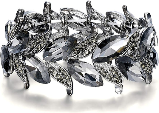 0NE: Premium Gorgeous Jewelry Elegant Crystal Marquise-Shape Leaf Stretch Bangle Bracelet