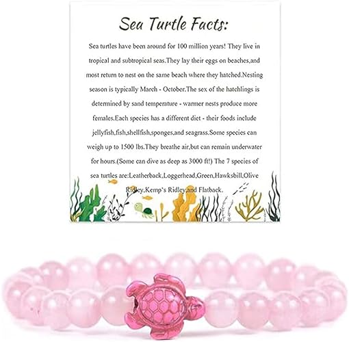 ONE: HANDMADE Natural Stones Beaded Bracelet Elastic Stretch Sea Turtle