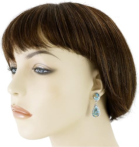 ONE: PAIR Genuine Sky Matrix Turquoise Earrings in Sterling Silver (SOLID) 1.5" Long