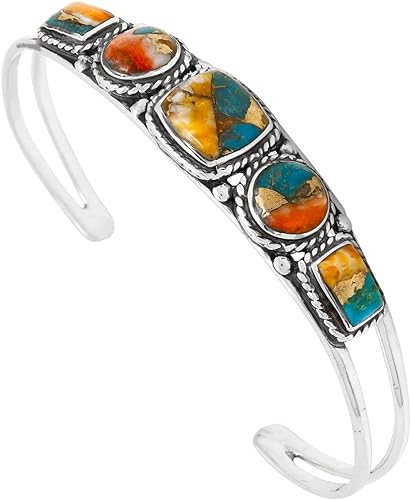 ONE :💎Color: Handmade Genuine Color Multi Turquoise and 925 Sterling Silver (Solid) Cuff Bracelet