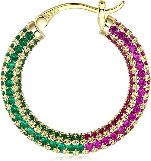 ONE:  ONE: 925 Sterling Silver Post Hoop Earrings 14K Gold Plated Jewelry CZ