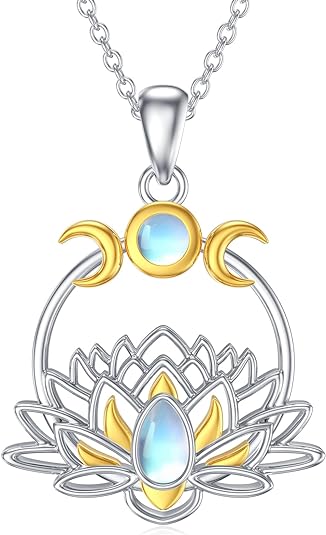 ONE :💎The Lotus Moonstone Pendant Necklace Fine Jewelry 💎