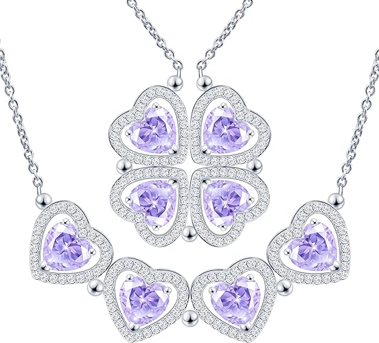 ONE: Lucky Four Leaf White Gold June Alexandrite Clover Pendant Necklaces for Women & Girls