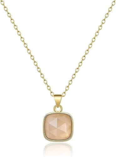 ONE: Handmade Healing Crystal Pendant Necklace, 14K Gold Plated Natural Energy Stone Rose Quartz-Square