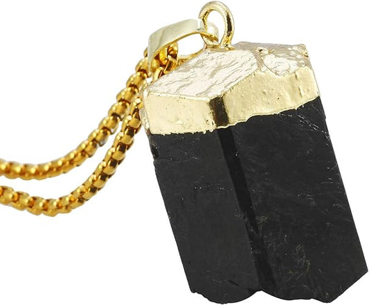 ONE: Handmade Healing Crystal Pendant Necklace, Natural Energy Stone Black Gem Tourmaline Stone