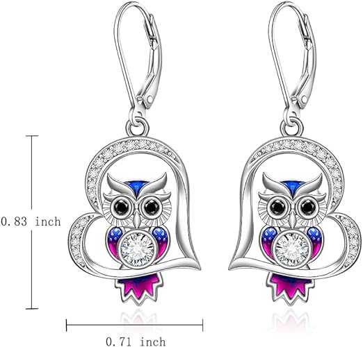 ONE PAIR:  Hoop Earrings Genuine 925 Sterling Silver OWL STUD