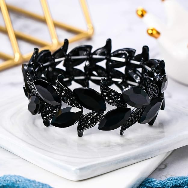 0NE: Premium Gorgeous Jewelry Elegant Crystal Marquise-Shape Leaf Stretch Bangle Bracelet