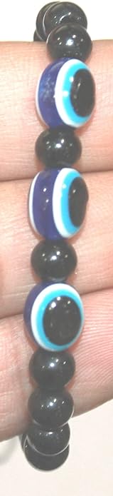 ONE: Premium Handmade Bracelet 6mm BLACK AGATE STONE EVIL EYE BRACELET OF PROTECTION BRACELET HELPS RELEASING NEGATIVITY