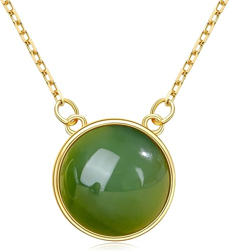 ONE: Gold Jade Pendant Necklace 925 Sterling Silver Natural Real Green Jade