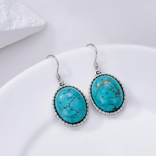 ONE PAIR: Santa Fe Turquoise authentic Native American turquoise earrings Gemstone Southwestern Style 925 Sterling Silver