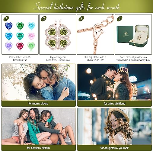 ONE: Lucky Four Leaf Rose Gold Amethyst Clover Pendant Necklaces for Women & Girls 925