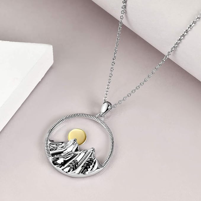 ONE: Mountain Silver-Mountain Nature Pendant Necklace Genuine Sterling Silver 925