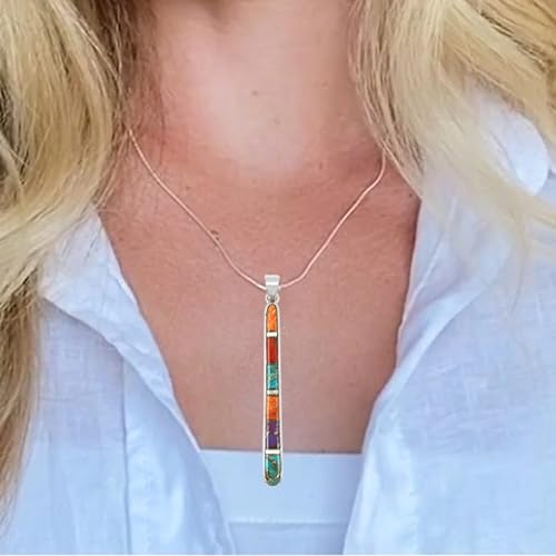 ONE :💎Genuine Multi Turquoise Pendant Necklace 925 Sterling Silver (Solid) &  with 20" Chain