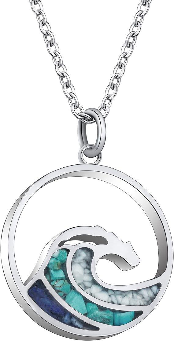 ONE: Wave Turquoise +White Howlite Stainless Steel Pendant Necklaces