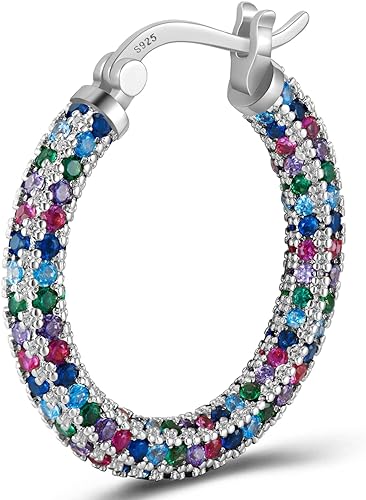ONE: 925 Sterling Silver Post Hoop Earrings 14K Gold Plated Jewelry CZ