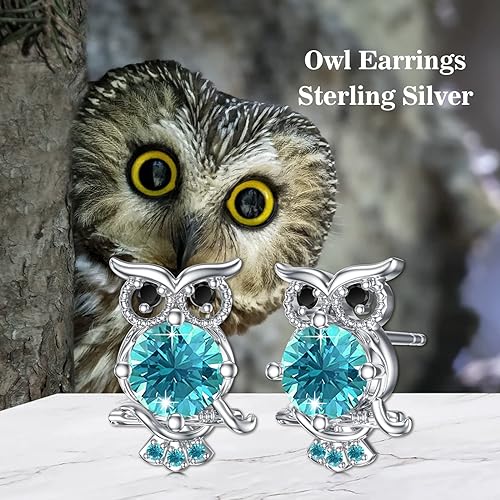ONE PAIR:  Hoop Earrings Genuine 925 Sterling Silver OWL STUD