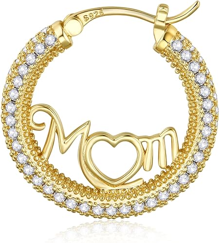 ONE: 925 Sterling Silver Post Hoop Earrings 14K Gold Plated Jewelry CZ