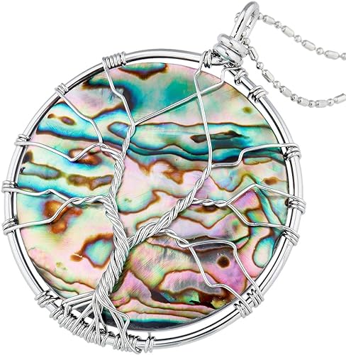 ONE: Handmade Healing Crystal Abalone Shell TREE Pendant Necklace