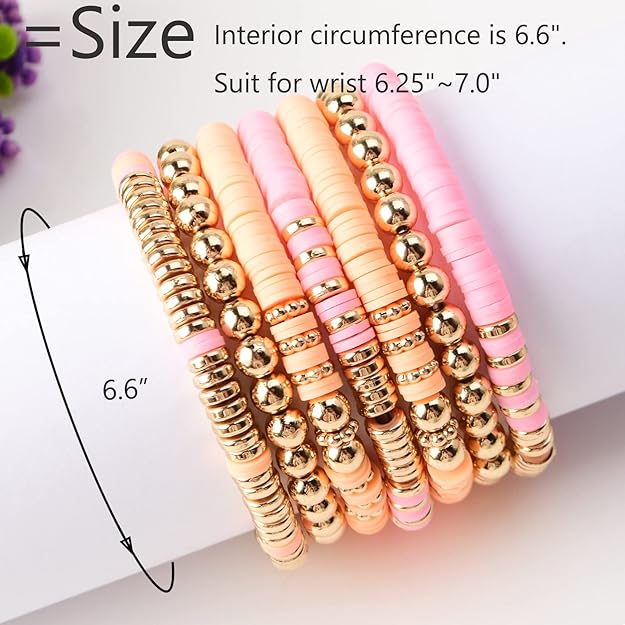 ONE: Premium Handmade New White Pink Set 7pcs Bracelet's for Women