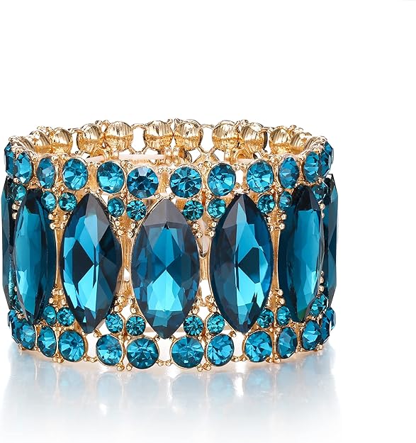 ONE: Premium Gorgeous Jewelry Elegant Crystal Double Row Rhinestones Marquise Cluster Stretch Bangle Bracelet.
