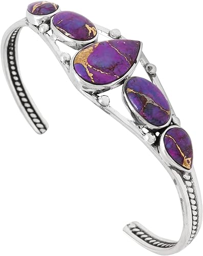 ONE :💎Color: Handmade Purple Turquoise Bracelet Sterling Silver 925 Genuine Cuff Bracelet