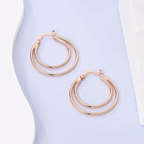 ONE: 925 Sterling Silver Hoop Earrings 14K ROSE Gold Plated Jewelry CZ