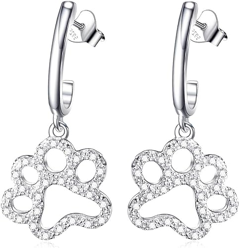 ONE PAIR:  Hoop Earrings Genuine 925 Sterling Silver Style: Lever back Paw Earrings