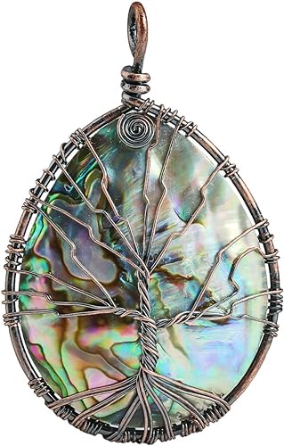 ONE: Handmade Healing Crystal Abalone Shell TREE Pendant Necklace