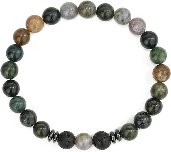 THREE: 3 HANDMADE Bracelets Matte Natural Lava Rock Volcanic Stone Beads Elastic Stretch Agate