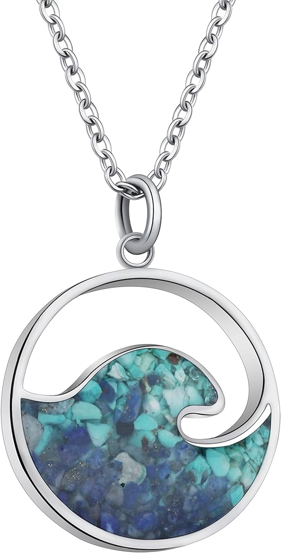 ONE: Wave Turquoise +White Howlite Stainless Steel Pendant Necklaces