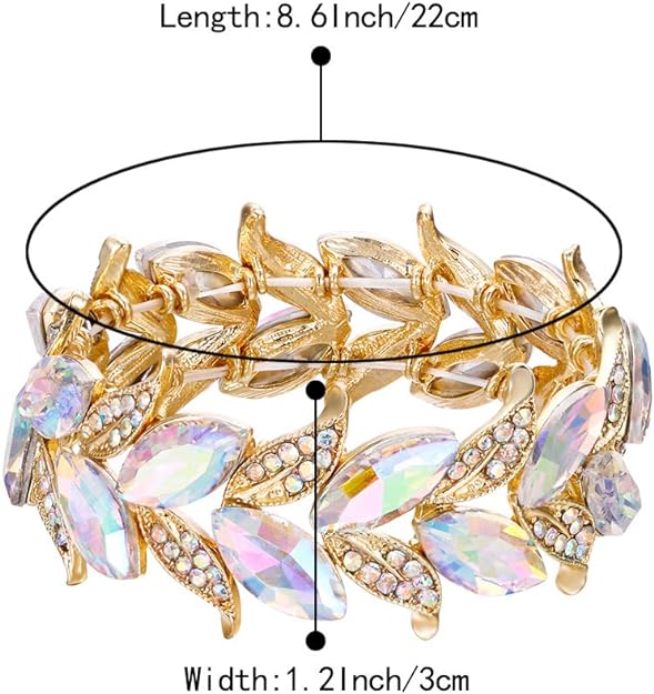 0NE: Premium Gorgeous Jewelry Elegant Crystal Marquise-Shape Leaf Stretch Bangle Bracelet