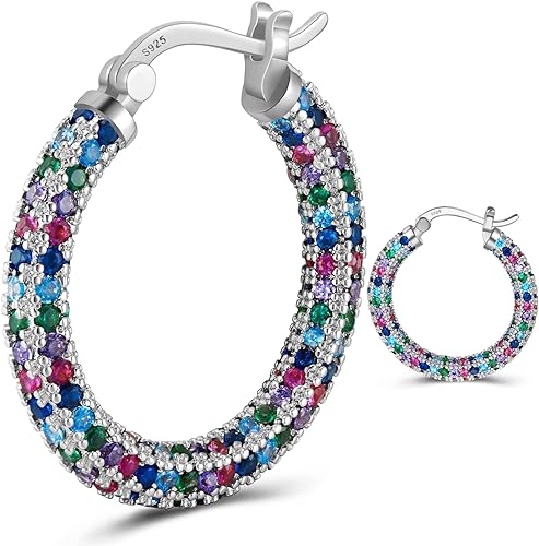 ONE: 925 Sterling Silver Post Hoop Earrings 14K Gold Plated Jewelry CZ
