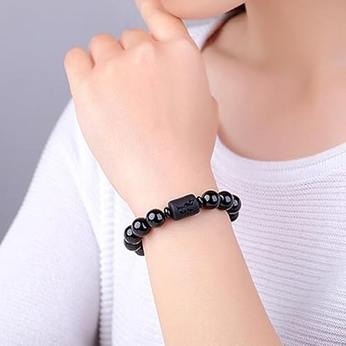 ONE: Premium 10MM Handmade Beaded Bracelet Natural Obsidian Stone Bead Bracelet Couple Women 10mm Dragon and Phoenix Jewelry