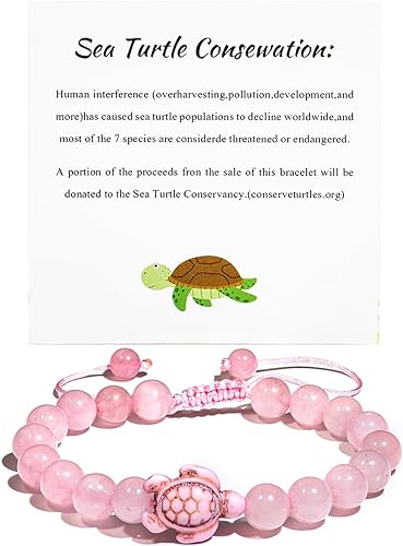 ONE: HANDMADE Natural Stones Beaded Bracelet Elastic Stretch Sea Turtle