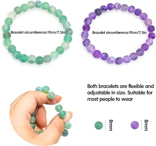 TWO: HANDMADE Natural Stones Beaded Bracelets Elastic Stretch