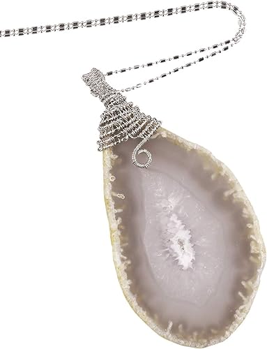 ONE: Handmade Healing Crystal Pendant Necklace, Natural Energy Stone Agate SILVER