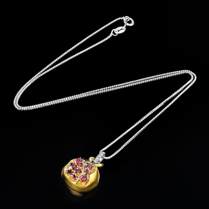 ONE: Necklace Sterling Silver Style Pomegranate 2.1ct Red Garnet Cubic Zirconia Pendant Necklace for Women, 14k Yellow Gold