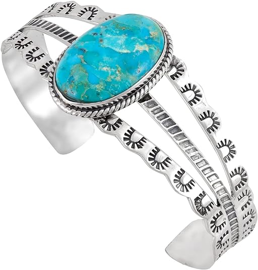 ONE :💎Color: Handmade Genuine Turquoise and 925 Sterling Silver (Solid) Genuine Cuff Bracelet