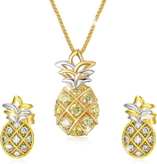 0NE:  Necklace and Earrings Set Genuine 925 Sterling Silver Style: Pineapple