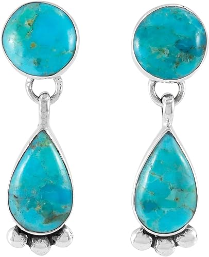 ONE :💎Color: Handmade Genuine Natural Turquoise Earrings 925 Sterling Silver (Solid)