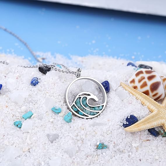 ONE: Wave Turquoise +White Howlite Stainless Steel Pendant Necklaces