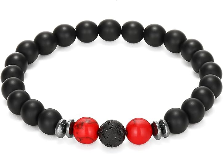 THREE: 3 HANDMADE Bracelets Matte Natural Lava Rock Volcanic Stone Beads Elastic Stretch