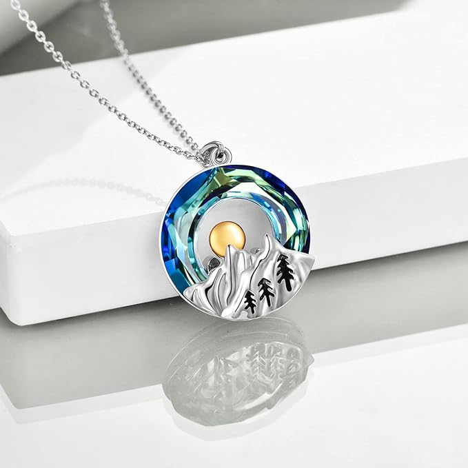 ONE: Crystal Mountain Silver-Mountain Nature Pendant Necklace Genuine Sterling Silver 925