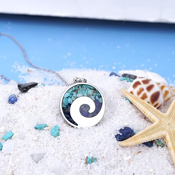 ONE: Wave Turquoise +White Howlite Stainless Steel Pendant Necklaces