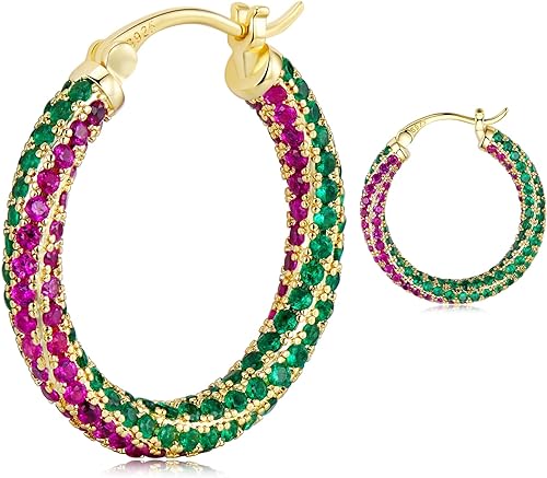 ONE:  ONE: 925 Sterling Silver Post Hoop Earrings 14K Gold Plated Jewelry CZ