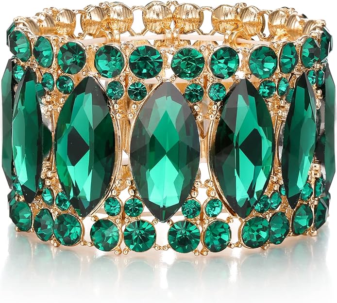 ONE: Premium Gorgeous Jewelry Elegant Crystal Double Row Rhinestones Marquise Cluster Stretch Bangle Bracelet.